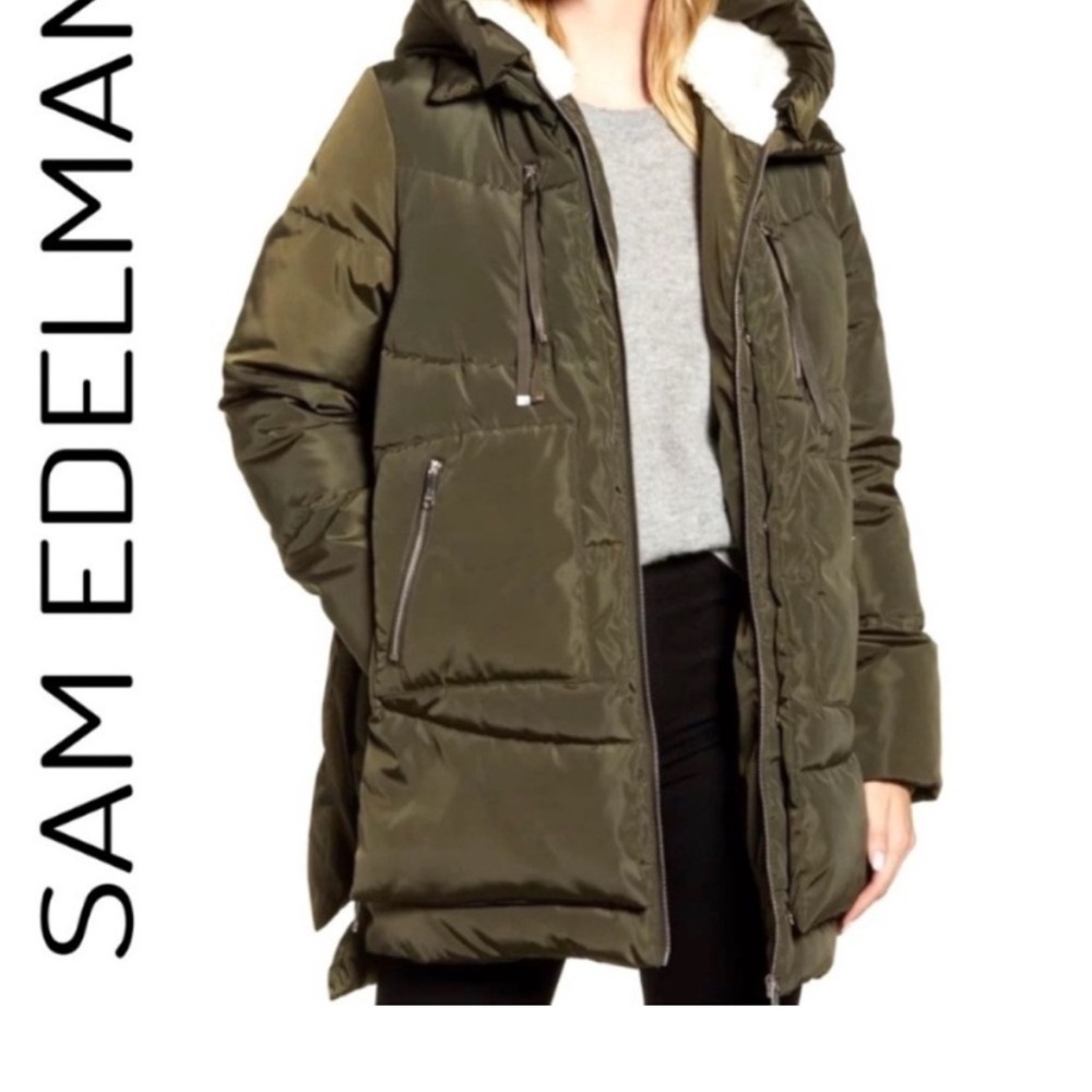 Sam Edelman Women's Green Hooded Puffer Jacket
